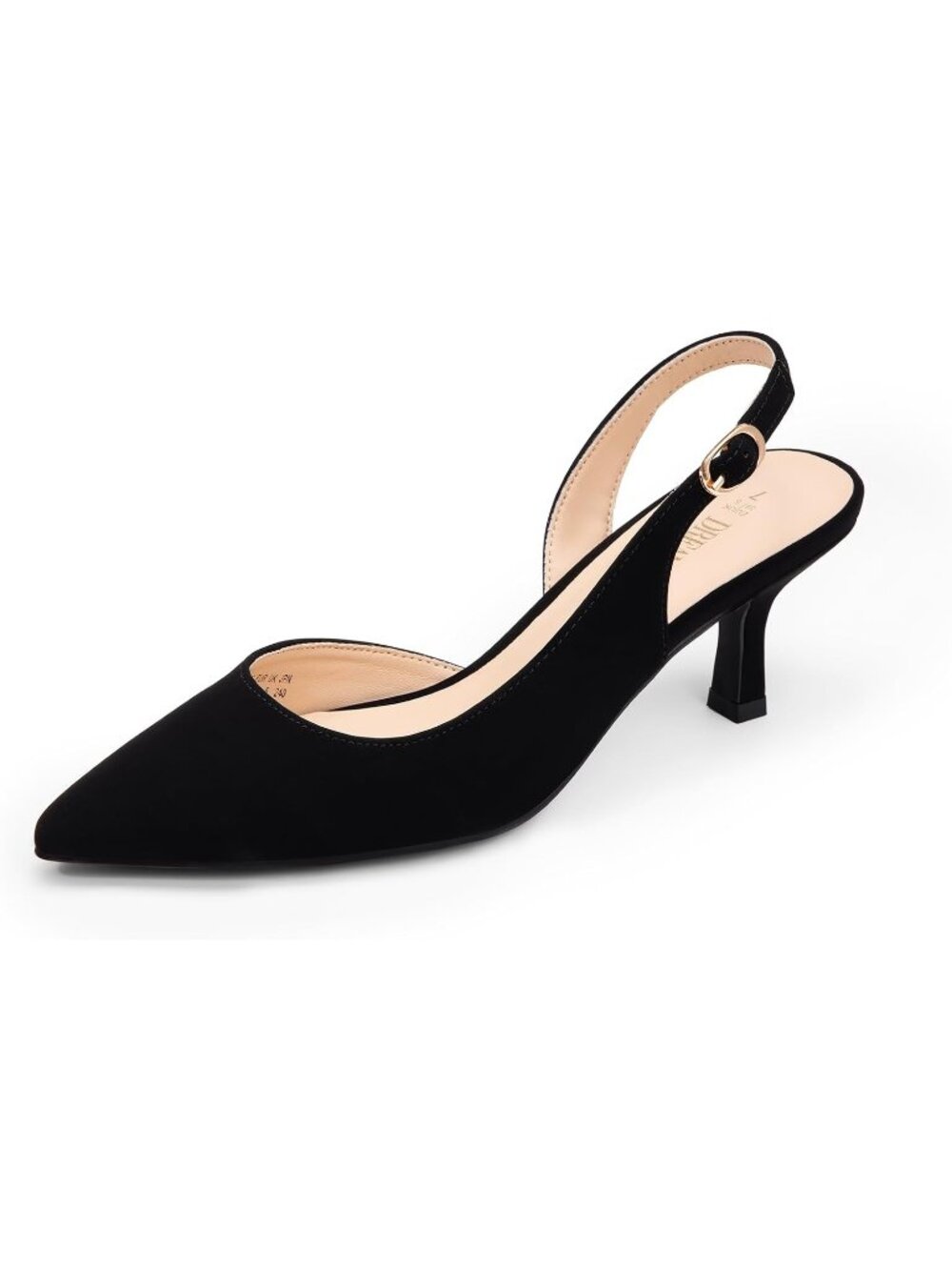 Womens Black Faux Leather Kitten Slingback Low Heels Casual Dress Shoes Pumps